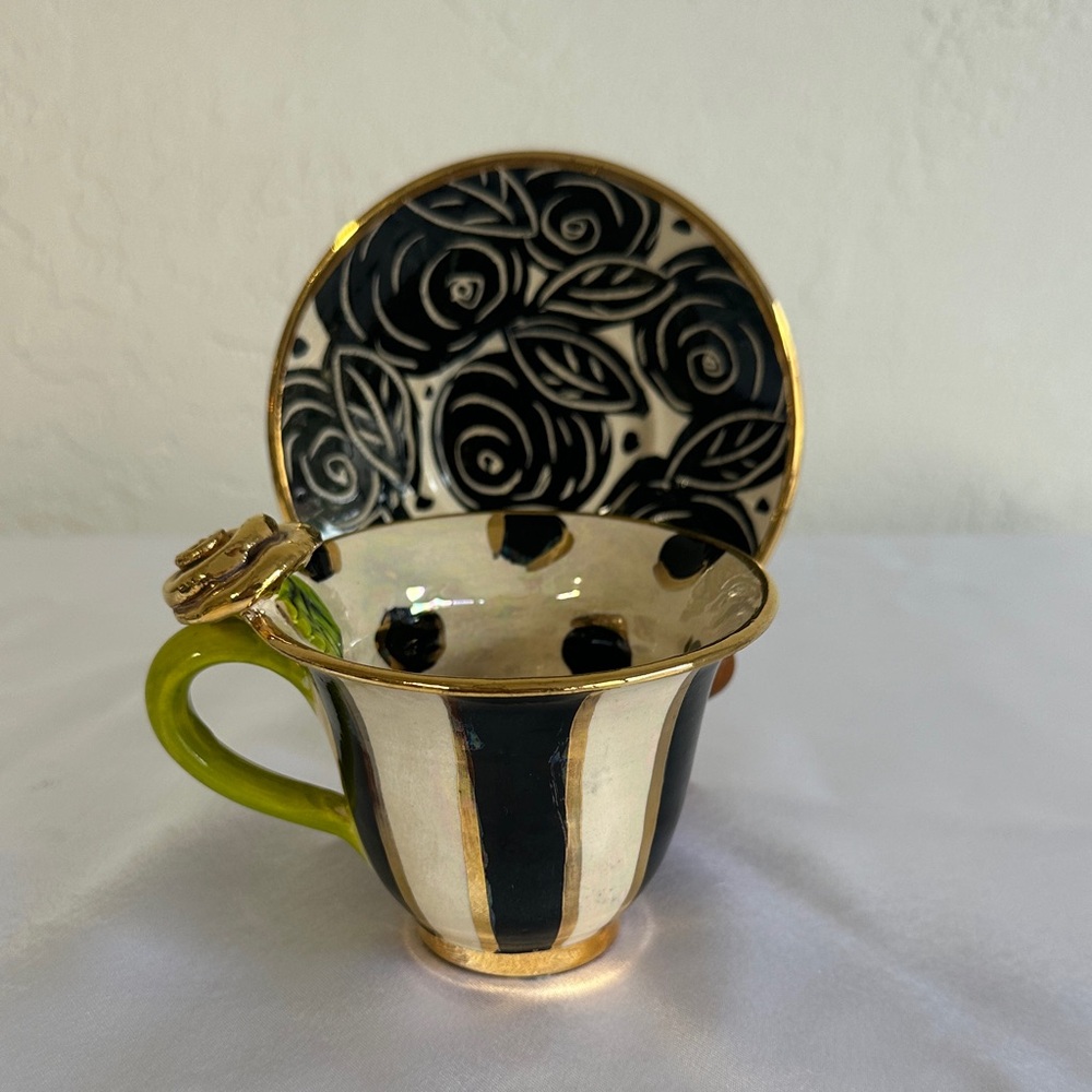 Mary Rose Young Black and Gold Teacup with Saucer